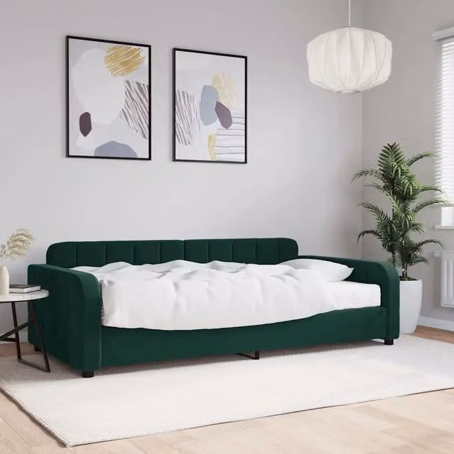 Divano Letto Moderno vidaXL in Velluto Verde con Materasso in Schiuma L/P/H: 223 x 110 x 71 cm, Materasso 100 x 200 cm – 1