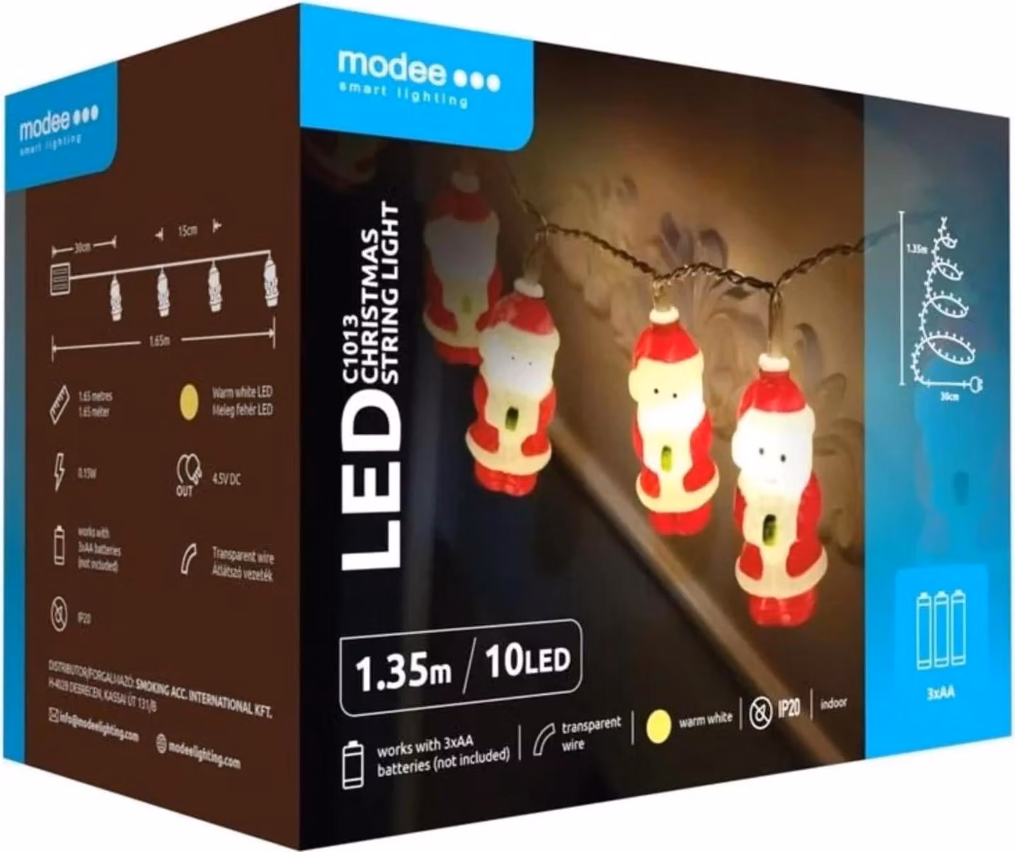 Modee Lighting Catena luminosa natalizia a LED 10 LED 1,35 m 3xAA bianco caldo Babbo Natale