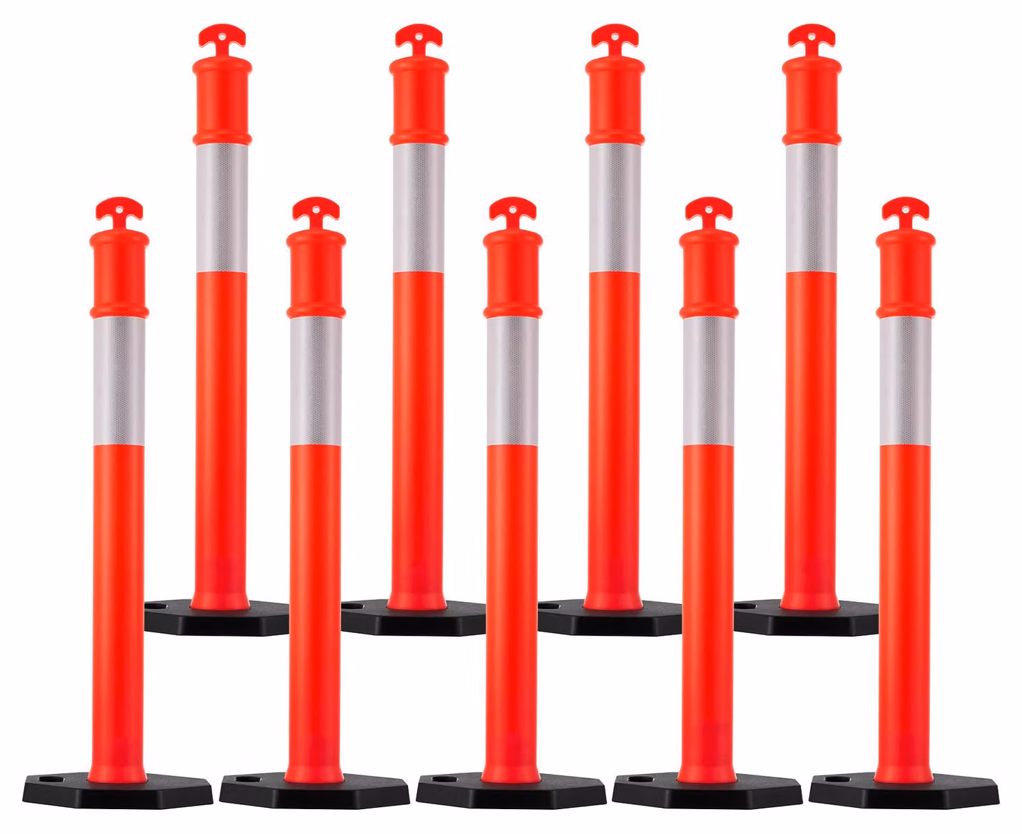 SucceBuy Pali segnaletici 9 pezzi (114 cm) con base stabile e strisce riflettenti, pali segnaletici per cantieri, parcheggi e barriere per il controllo della folla, rossi