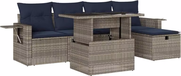 Set Divani da Giardino 6 pz con Cuscini Grigio in Polyrattan