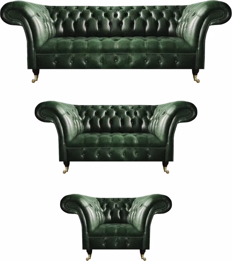 Grün Komplett Sofas Couch 3tlg Sofagarnitur Luxus Design Wohnzimmer Chesterfield