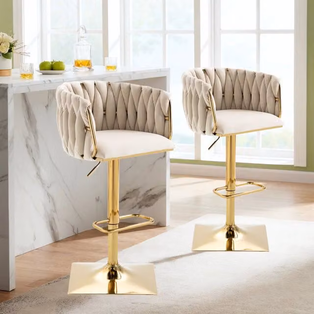Sgabello Vintage con Schienale e Poggiapiedi ¨C MINIMAL ¨C Nero, Seduta Imbottita, Stile Retr¨°