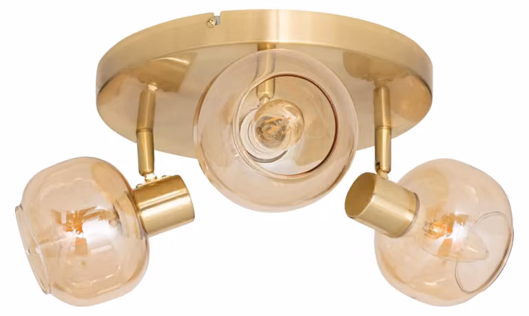 Lampade da soffitto PILLA, oro e paralumi in vetro, 3 punti