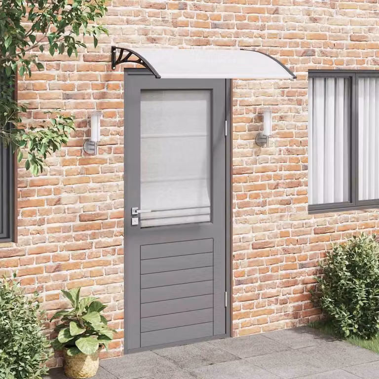 Pensilina per porta vidaXL in policarbonato nera e trasparente L: 120 cm, P: 75 cm