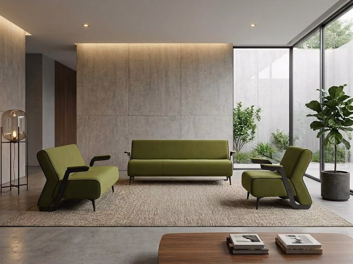 Modernes Wohnzimmer Set Sofa 2 Sessel Grün Polstermöbel