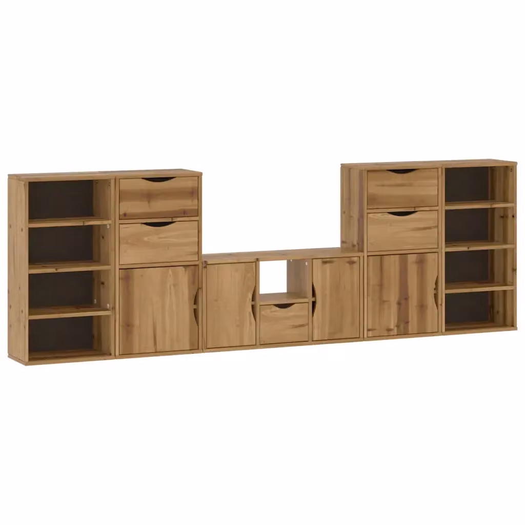 Set Mobile TV 5 pezzi ODDA vidaXL in Legno Massello di Pino, Colore Marrone, Stile Rustico Cerato – 2