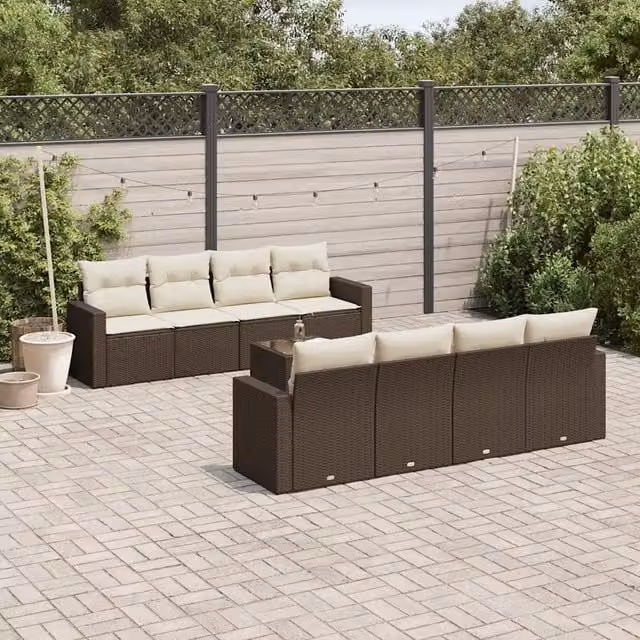 Set Divani da Giardino 9pz con Cuscini Marrone in Polyrattan 3251090