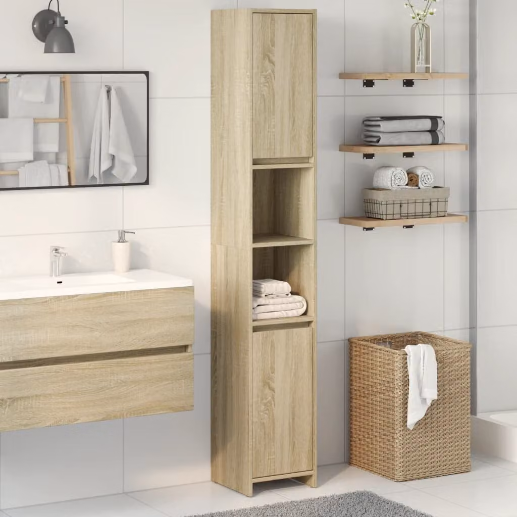 Mobile da bagno vidaXL in legno Rovere Sonoma, L 30 cm x P 30 cm x H 183,5 cm