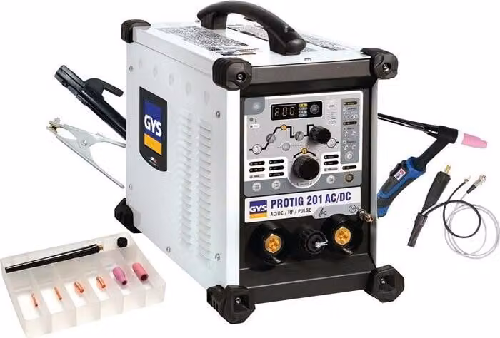 Sistema di saldatura TIG PROTIG 201 AC/DC HF FV con accessorio 10 -200 A gasg.GYS