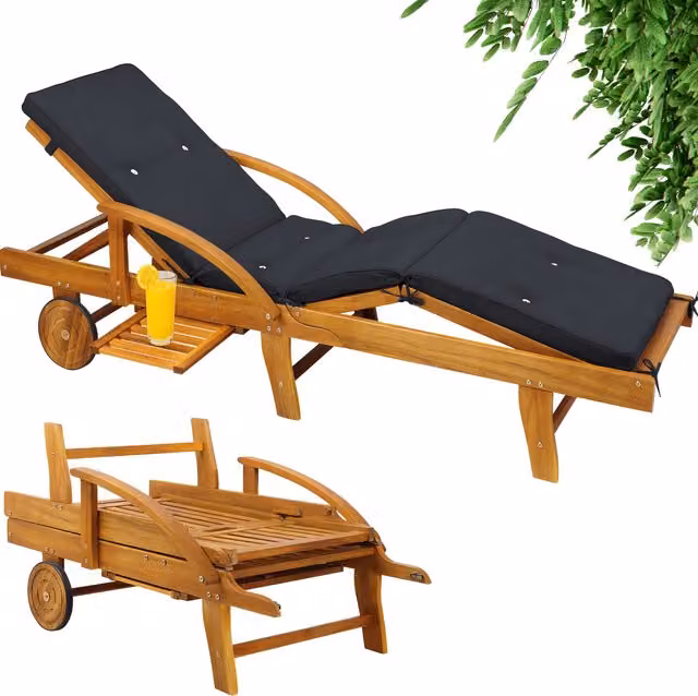 Lettino prendisole Tami Sun Casaria in legno di acacia con cuscino antracite e poggiatesta regolabile