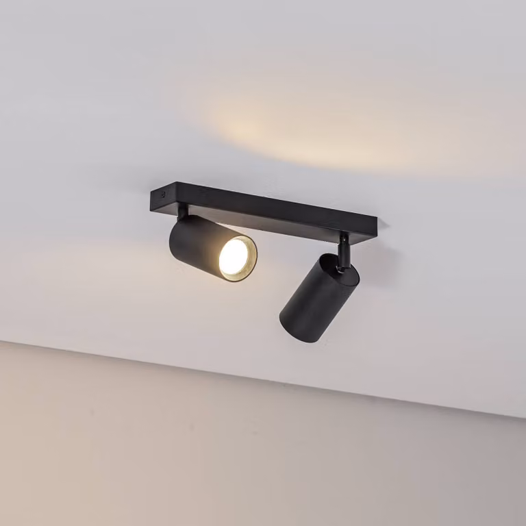 Faretto da soffitto Sado, nero, acciaio, orientabile, a 2 luci Sado Argon, dimmerabile, Nero, Soggiorno / Sala da pranzo, Metallo, Moderno, Faretto alogeno
