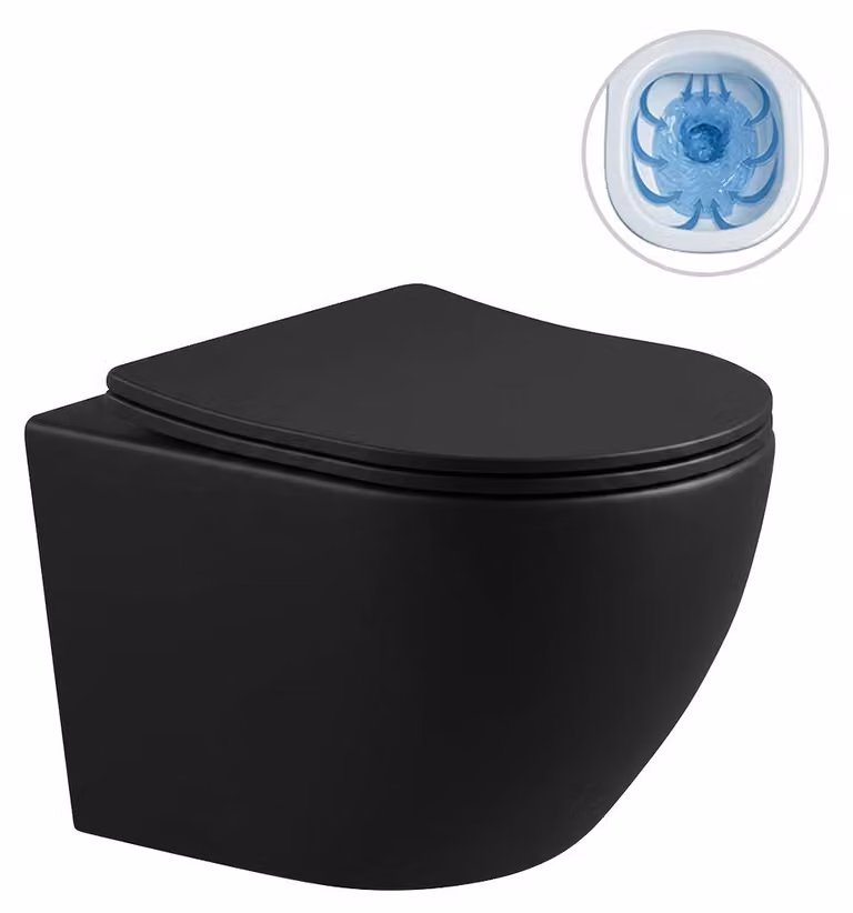 CERANO - WC sospeso Verde, senza brida + sedile Slim/UF - nero opaco - 49x36 cm