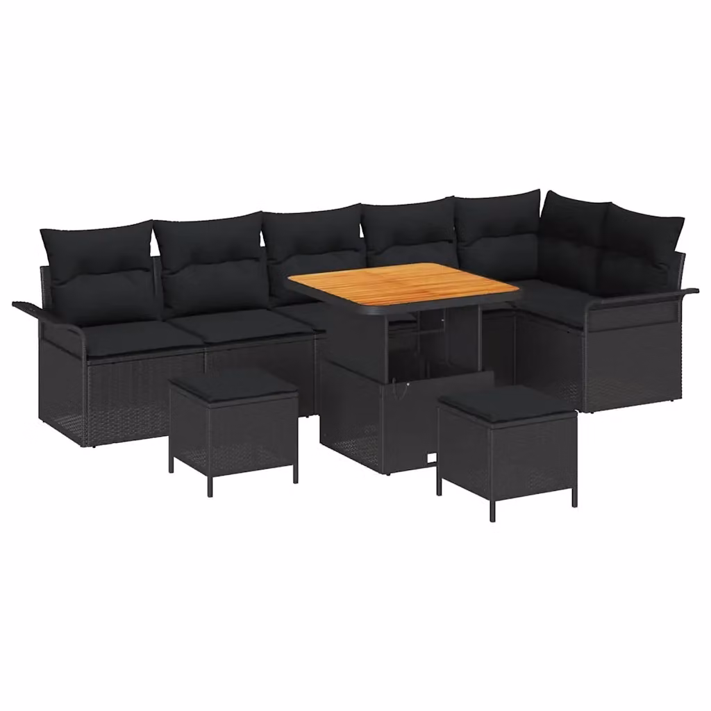 Set Divano da Giardino vidaXL 9 Pezzi in Polyrattan Nero con Cuscini e Tavolino – 2