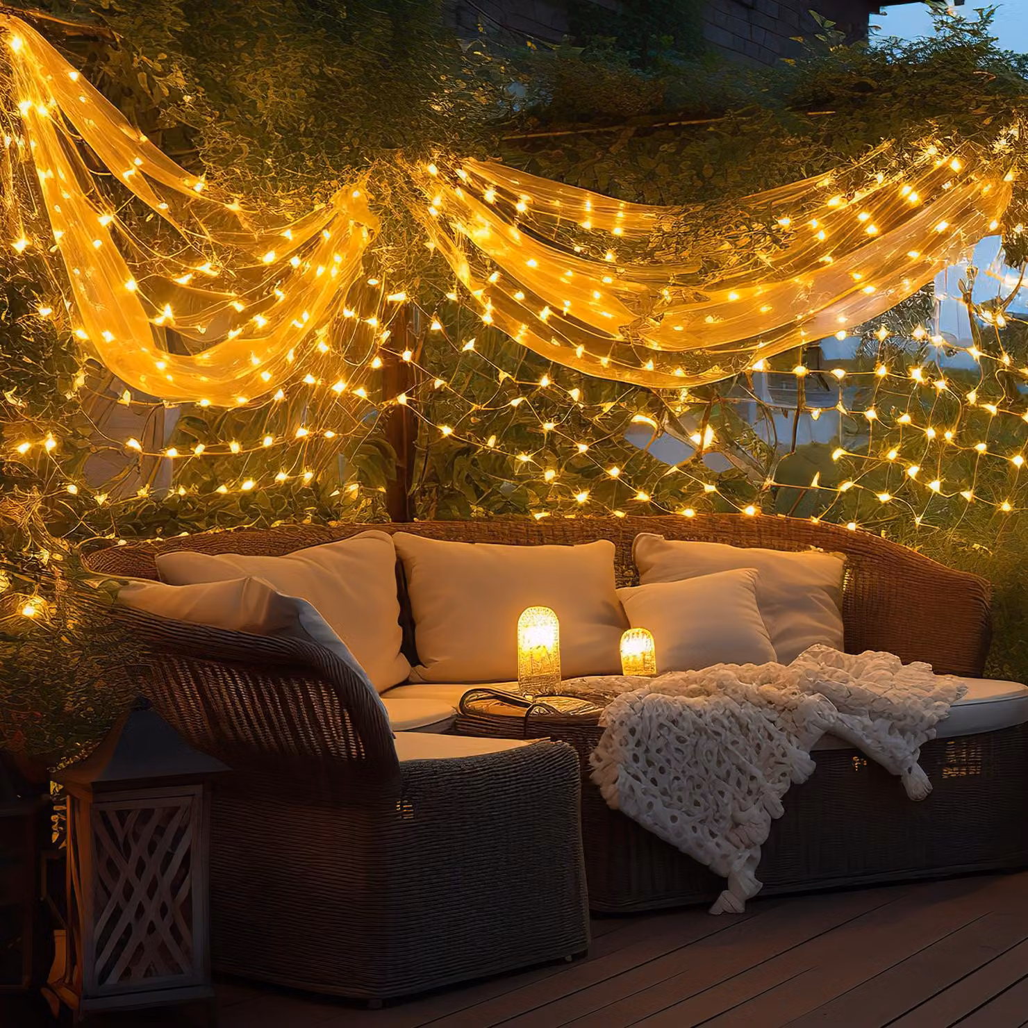 Jayseuw LED luce rete 1.5x1.5M bianco caldo fata luci luci di Natale luci tenda decorazione interna 8 modalità 96 LED