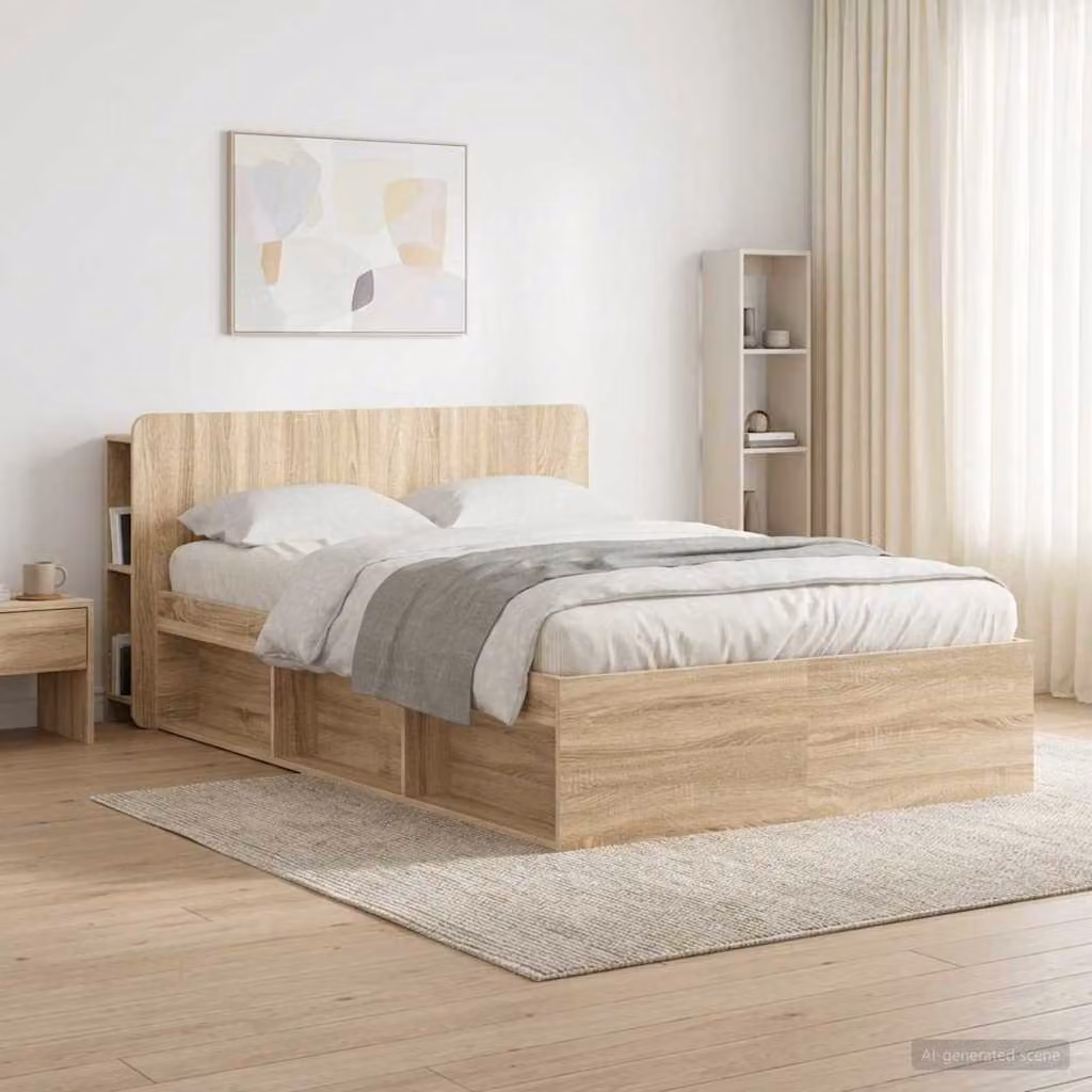 Testata del letto con scaffali integrati vidaXL in legno ingegnerizzato color Sonoma, L: 135 cm, H: 80 cm, P: 18,5 cm