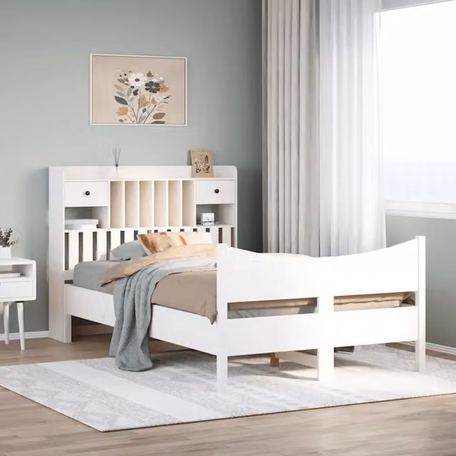 Letto senza Materasso Bianco 135x190 cm Legno Massello di Pino 3323393