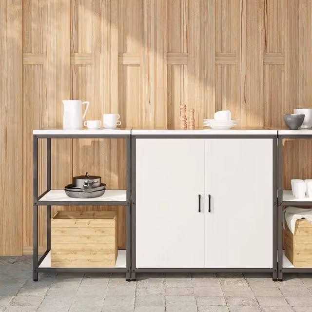 Set di Stoccaggio per Cucina con porta 2 pz-Armadietto Cucina-Armadietto Cucina Bianco Acciaio 219994