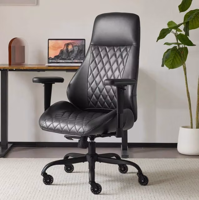 Sedia da ufficio ergonomica con ruote; braccioli regolabili; in pelle nera