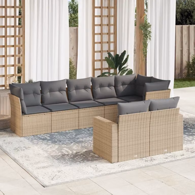 Maison Exclusive - Set Divano da Giardino 8 pz con Cuscini Beige in Polyrattan