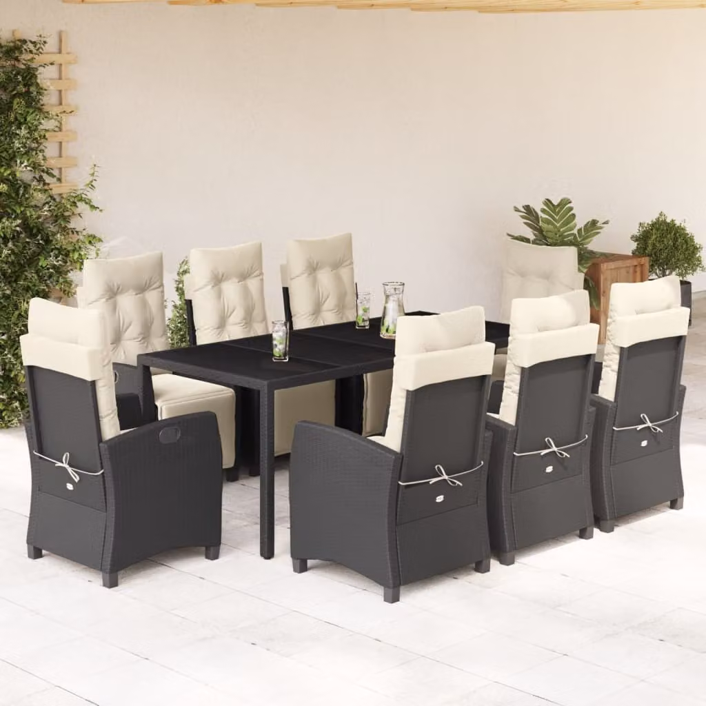 Maison Exclusive - Set da Pranzo da Giardino 9 pz con Cuscini Nero in Polyrattan