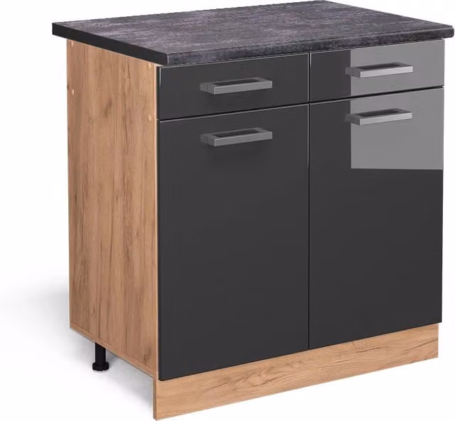 Mobiletto base per cucina R-Line Antracite lucido/Rovere dorato 80 cm, PL Antracite Vicco