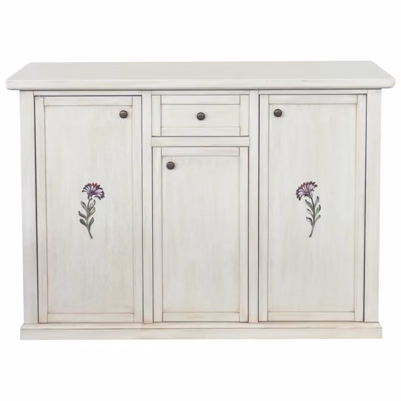 Madia credenza shabby chic Mobili 2G con 3 porte e 1 cassetto decori floreali bianco anticato L/P/H: 120 x 39 x 85 cm