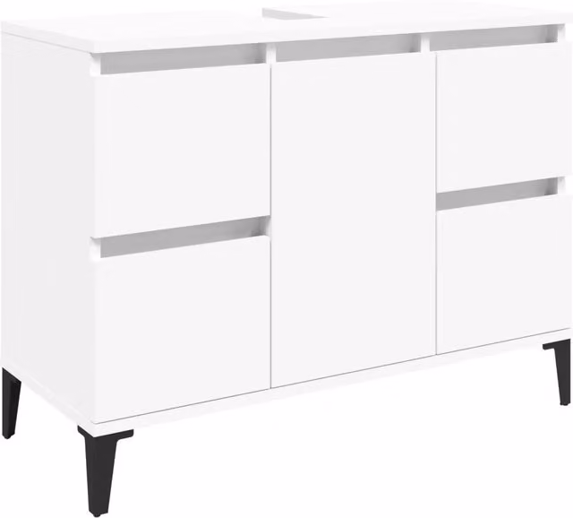 Mobile Lavabo-Armadietto da Bagno Moderno Bianco con Ante e Cassetti in Legno e Metallo L/P/H: 80 x 33 x 60 cm