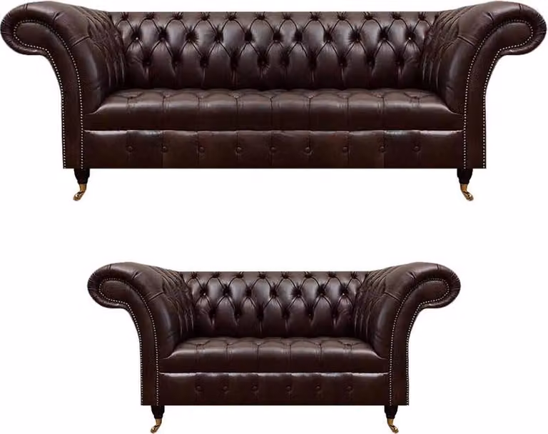 Dunkelbraune Chesterfield Ledergarnitur Moderne Ledersofas Sessel 2tlg