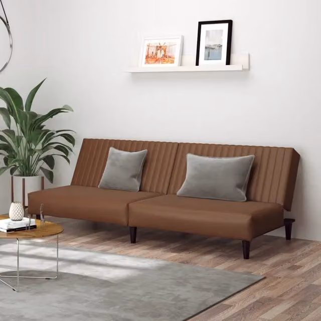 Divano Letto a 2 Posti Marrone in Similpelle 375948