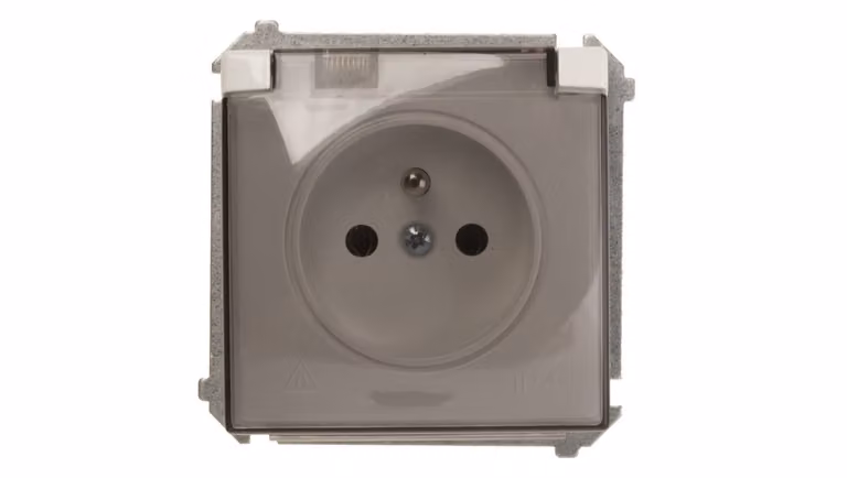 Simon Basic presa antispruzzo c/u IP44 con serranda tagliafumo bianco BMGZ1B.01/11a