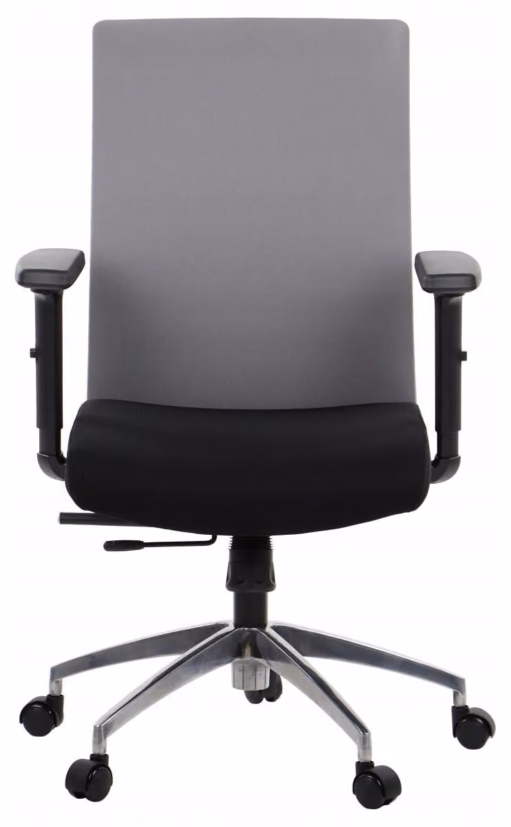 Sedia da ufficio ergonomica girevole RIVERTON F/L/AL, braccioli regolabili, base in alluminio, seduta scorrevole (avanti-indietro), nero/grigio