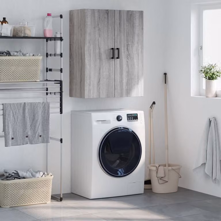 Mobile a parete vidaXL moderno in legno MDF Grigio Sonoma, L: 69,5 cm, P: 34 cm, H: 90 cm