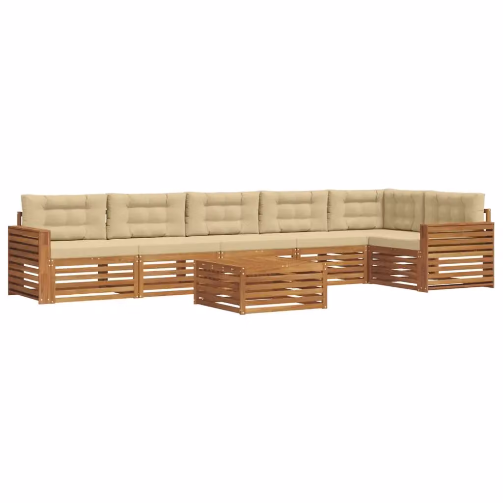 Set di divani da esterno a L vidaXL in legno di acacia con tavolo da caffè e cuscini, Beige – 2