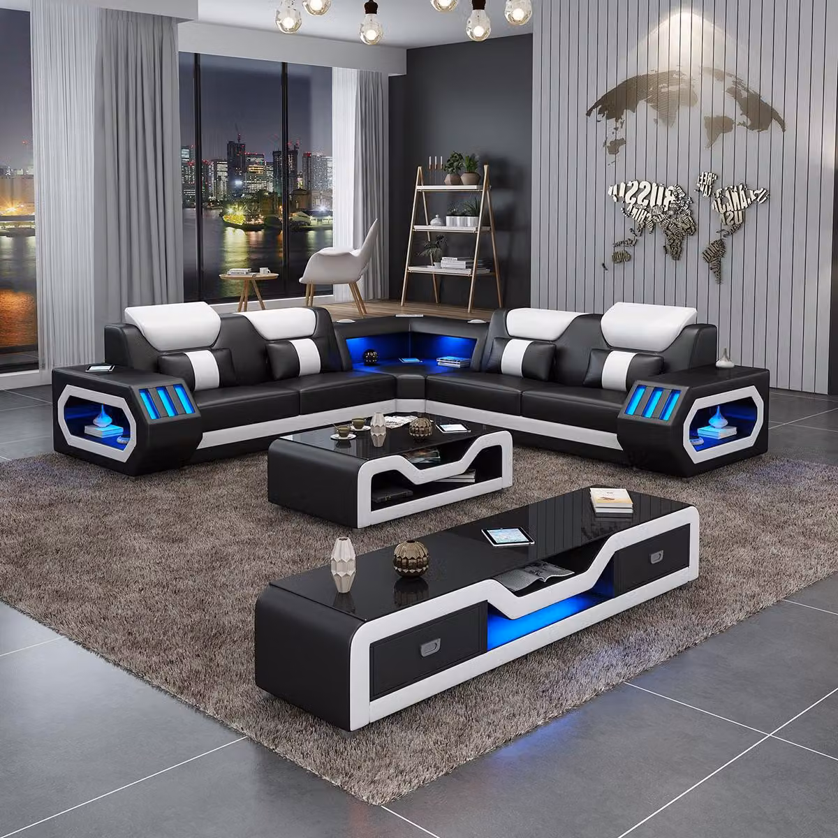Ecksofa Polster Ecksofa L-Form Couchtisch Sideboard Ledersofa Wohnlandschaft
