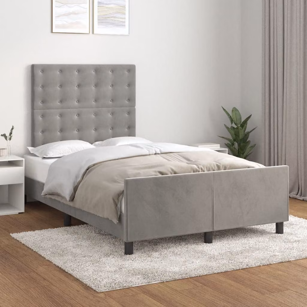 vidaXL Giroletto senza Materasso in Velluto Grigio L/P/H: 120 x 200 x 123 cm – 1