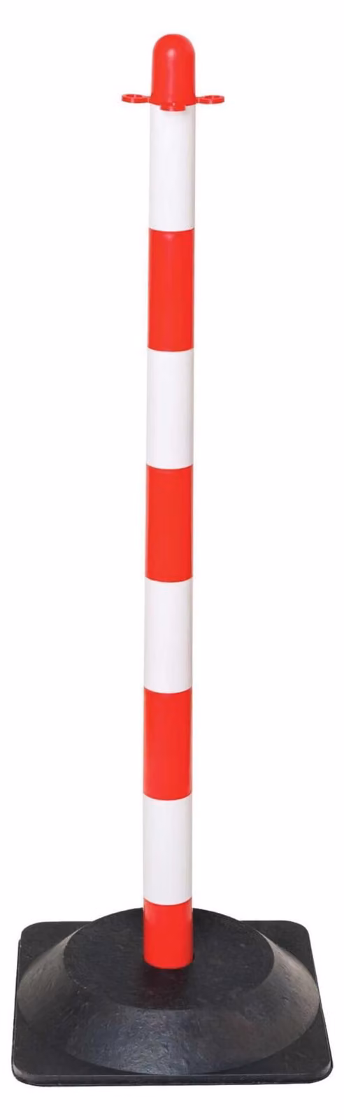 Palo di blocco a catena, base quadrata in gomma dura 1,8 kg, palo in plastica rosso-bianco, altezza 870 mm, diametro 40 mm