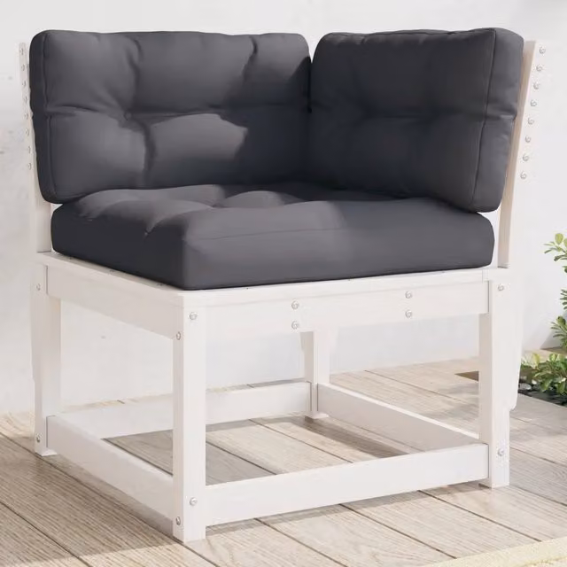 Divano Angolare Giardino Cuscini-Sofa da Giardino-Divanetto da esterno Bianco 73x73x78 Massello Pino