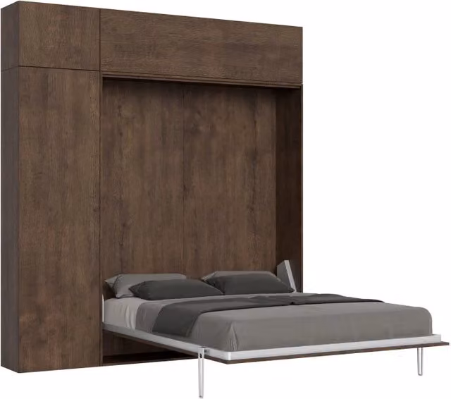 Letto a scomparsa verticale Kentaro Itamoby con colonna e pensili, colore Noce