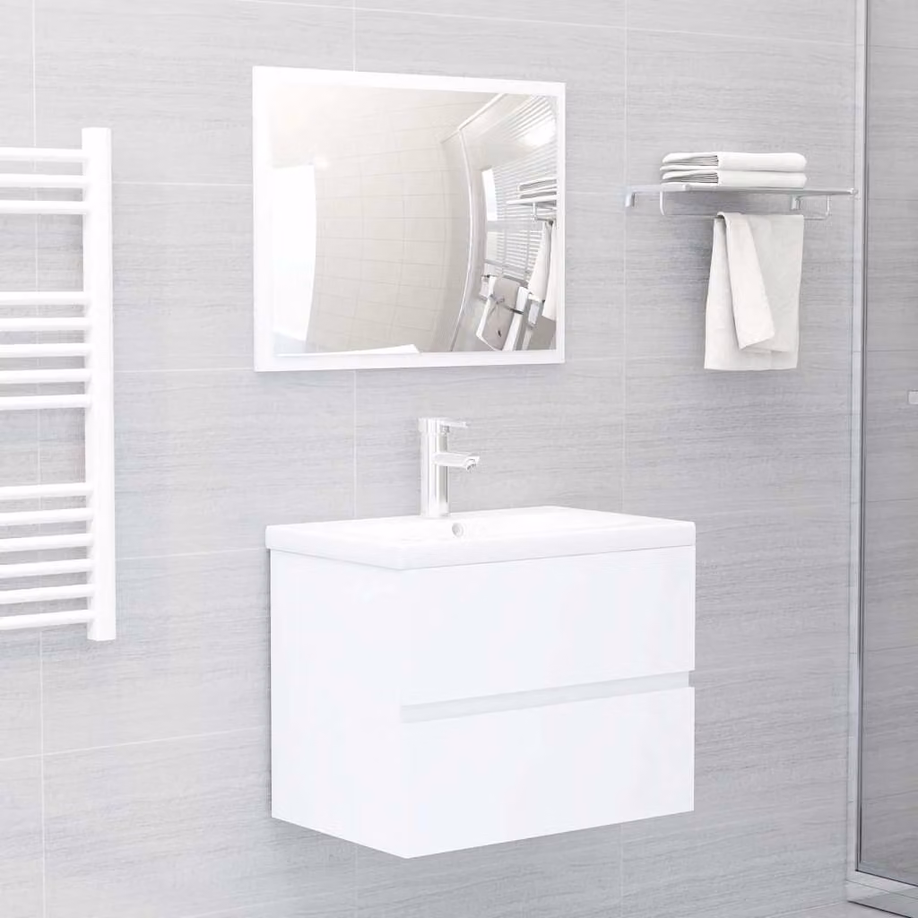 Mobile lavabo moderno vidaXL bianco con cassetti e ante in legno e ceramica L: 60,0 cm, P: 38,5 cm, H: 45,0 cm