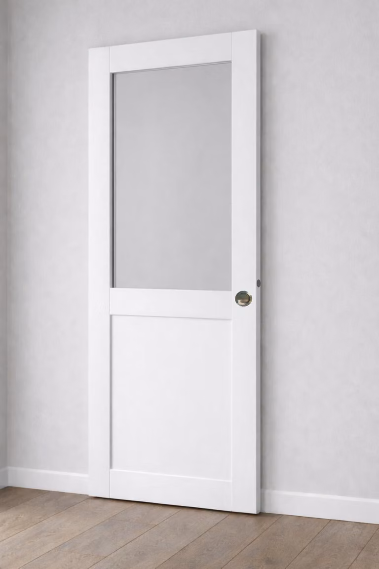Porta scorrevole da officina bianca H204 x L73 cm senza traverso, conchiglie, maniglia a spinta GD MENUISERIES