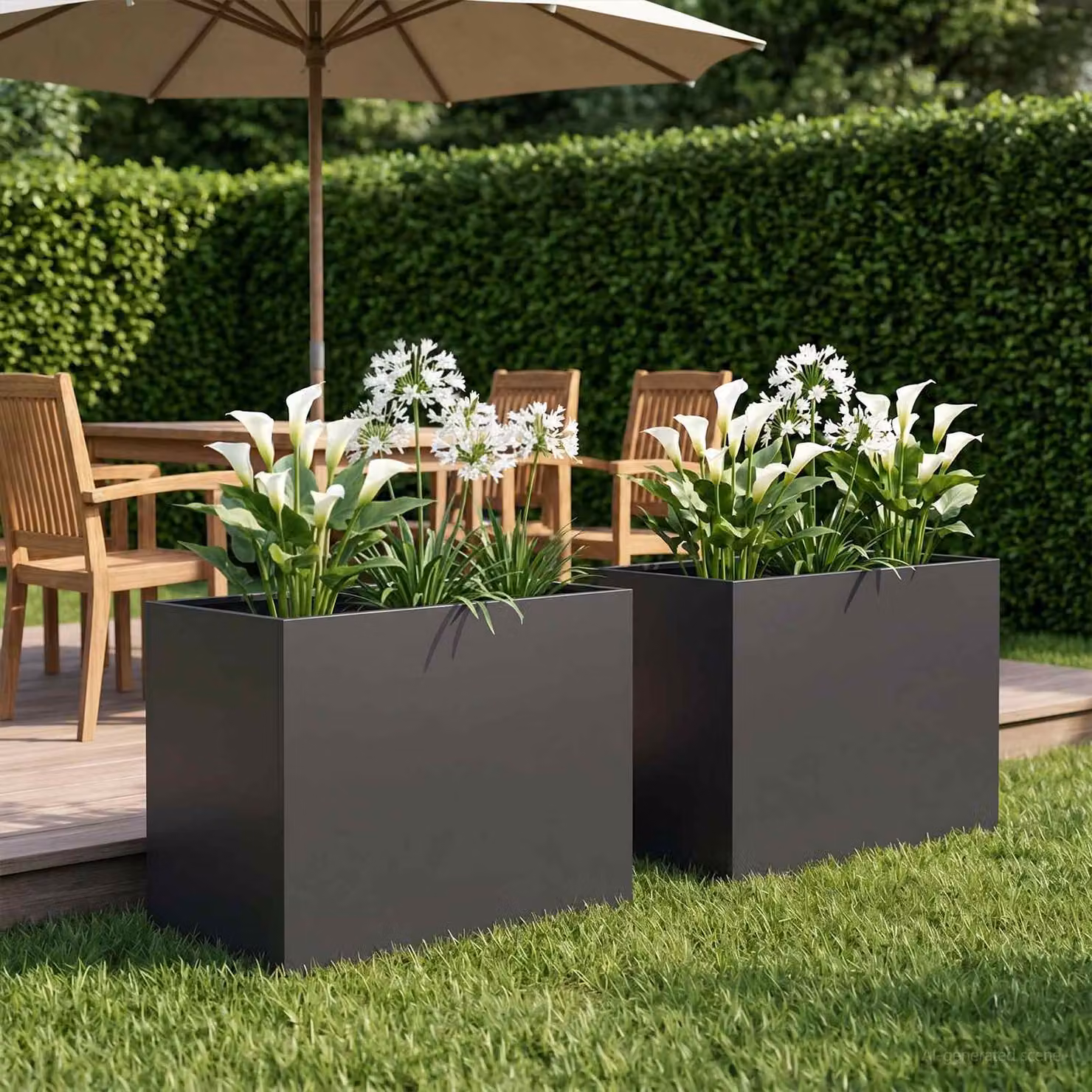 Set di 2 vasi da giardino vidaXL in metallo nero L: 60 cm, P: 40 cm, H: 50 cm