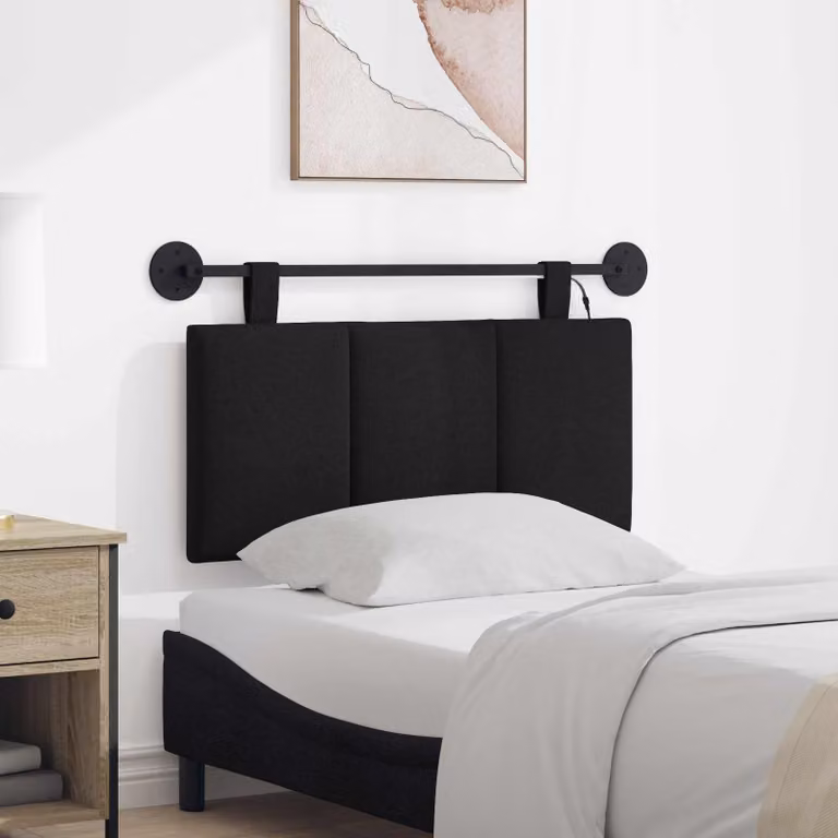 Testiera del letto sospesa vidaXL con luce LED integrata e rivestimento in tessuto nero