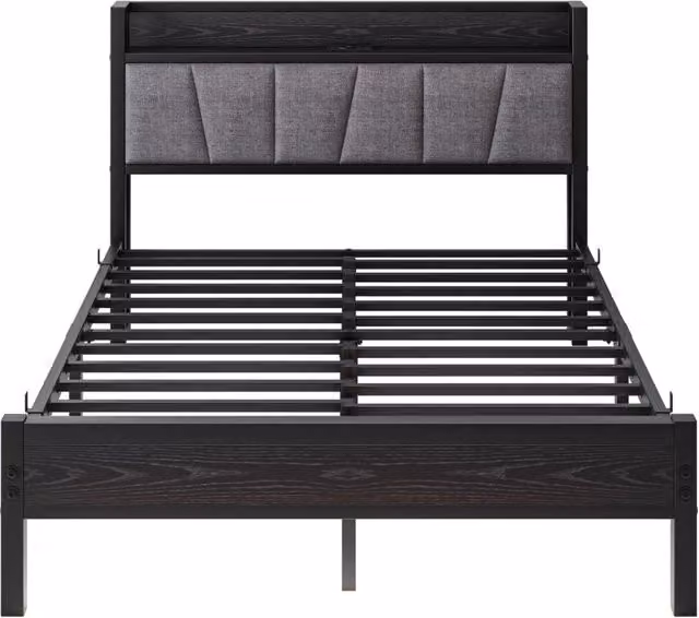 Struttura letto in metallo 140x190 cm con testiera alta, LED integrati e doppia porta USB