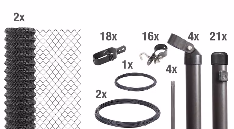 Alberts 630898 Recinzione in rete metallica, set completo, da cementare, antracite metallizzato, altezza 200 cm, lunghezza 75 m