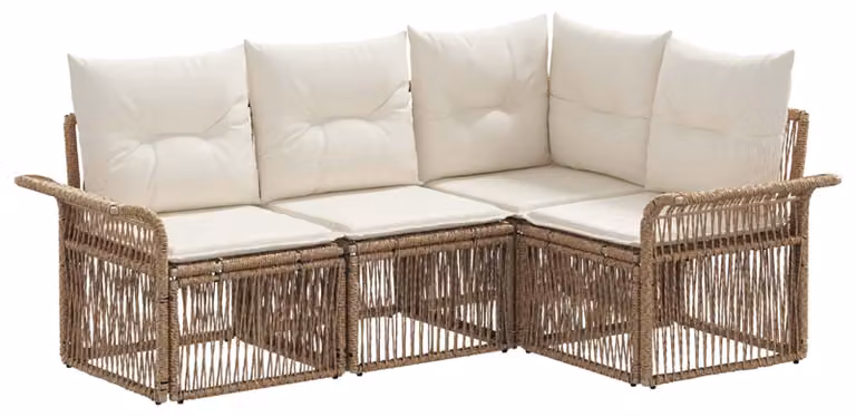 Set di divani da giardino, 4 pezzi, color beige, in rattan sintetico