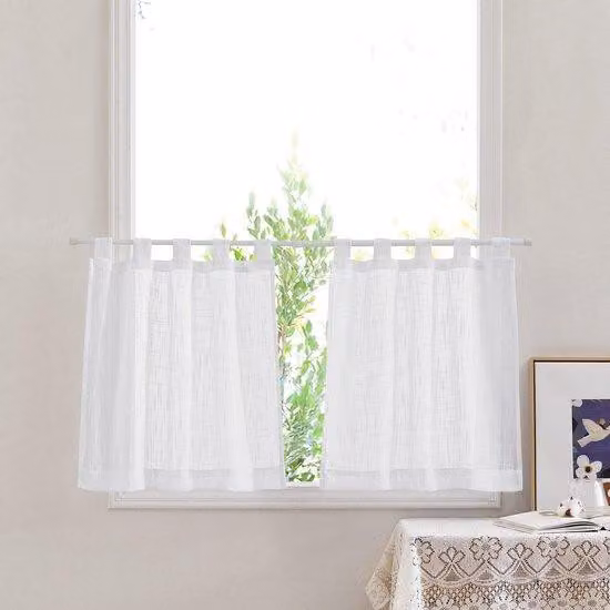 Tende in tessuto poliestere leggero e traslucido, set composto da 2 pezzi, dimensioni 60 x 120 cm, colore bianco