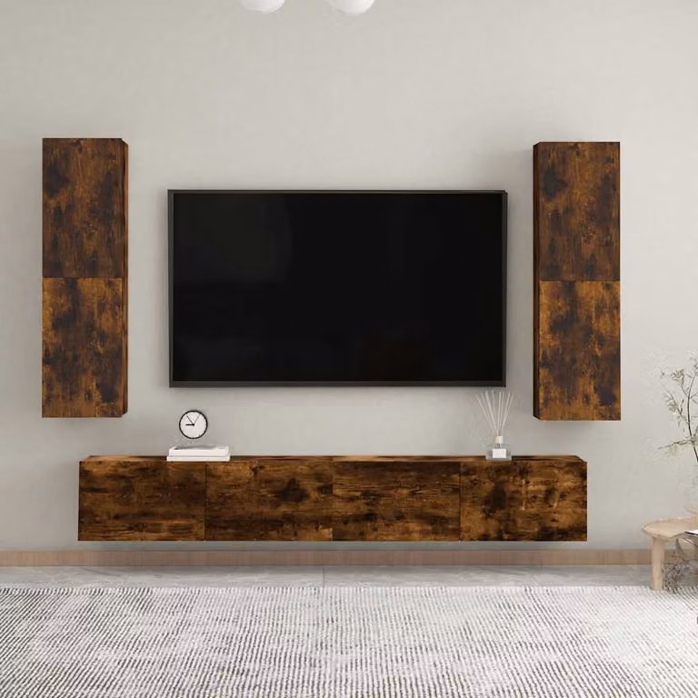 vidaXL Mobile Porta TV a Parete Rovere Fumo Marrone L: 30,5 cm, P: 30,5 cm, H: 110 cm