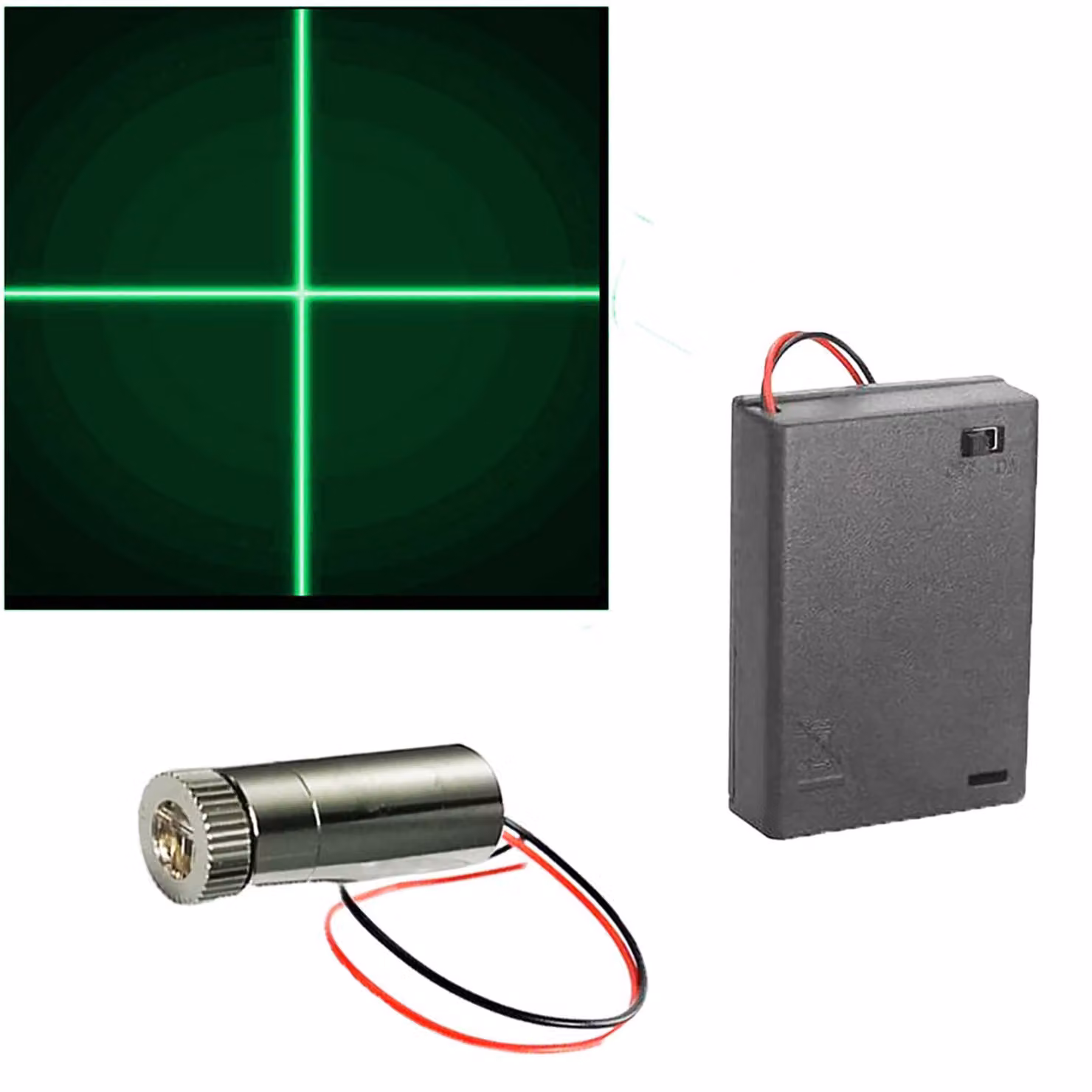 Modulo laser a croce verde, 520 nm, 3-5 V, con driver e supporto per batteria AA