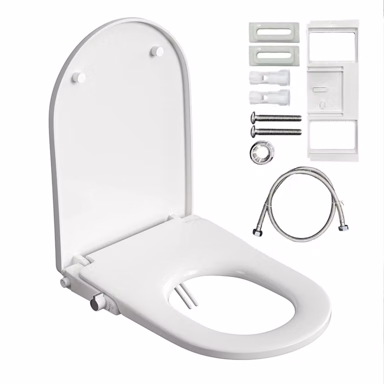 HOROW Sedile per doccia con funzione bidet Attacco per bidet senza collegamento alla rete elettrica con due ugelli per doccia per glutei e doccia per signora Coperchio della toilette con chiusura morbida