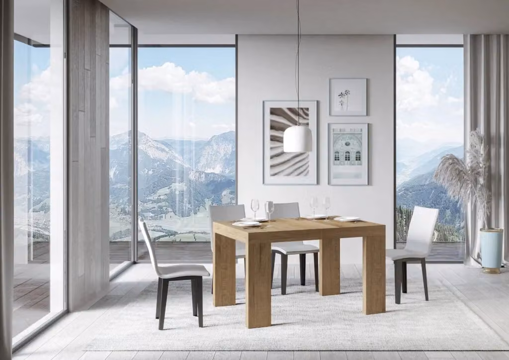 Tavolo allungabile Roxel in finitura quercia natura e marrone, design minimalista rettangolare, L/P/H: 140/400 x 90 x 77 cm – 2